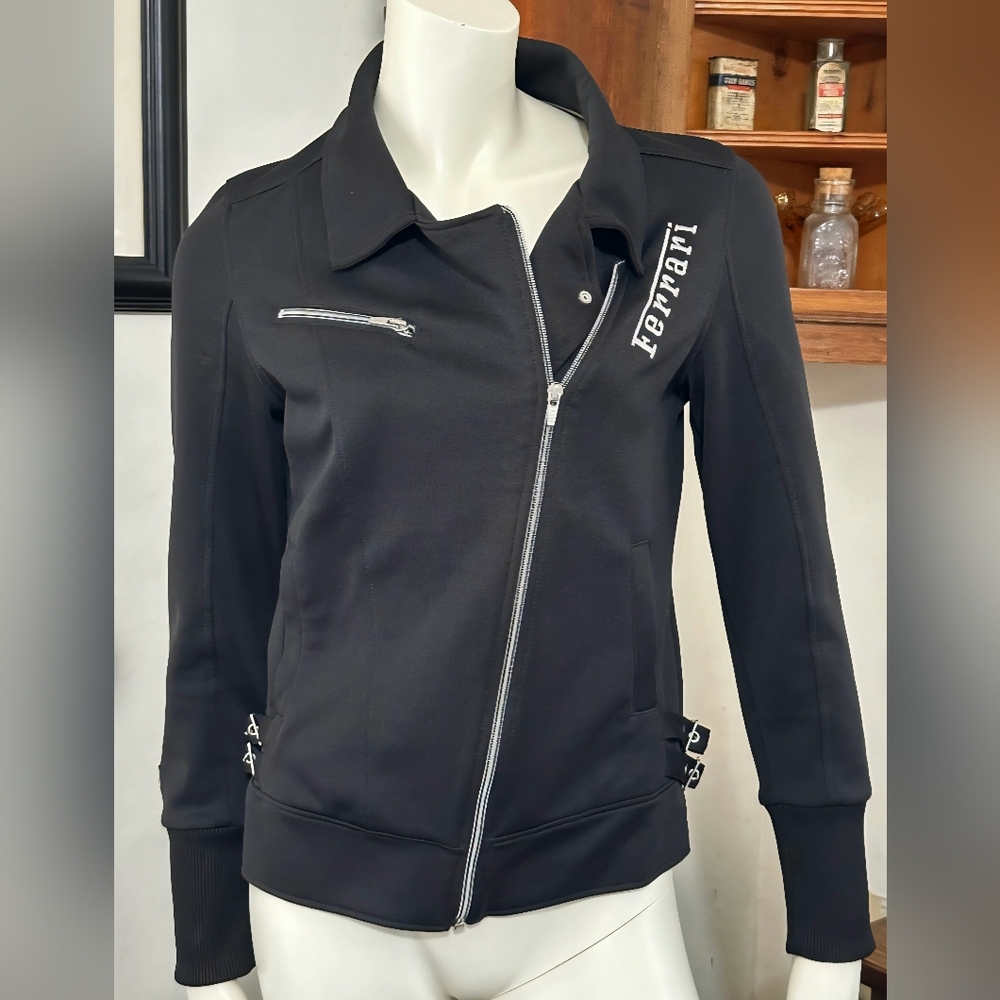Rare Puma Ferrari Scuderia Womens Small Moto Track Black Asymmetrical Zip Jacket